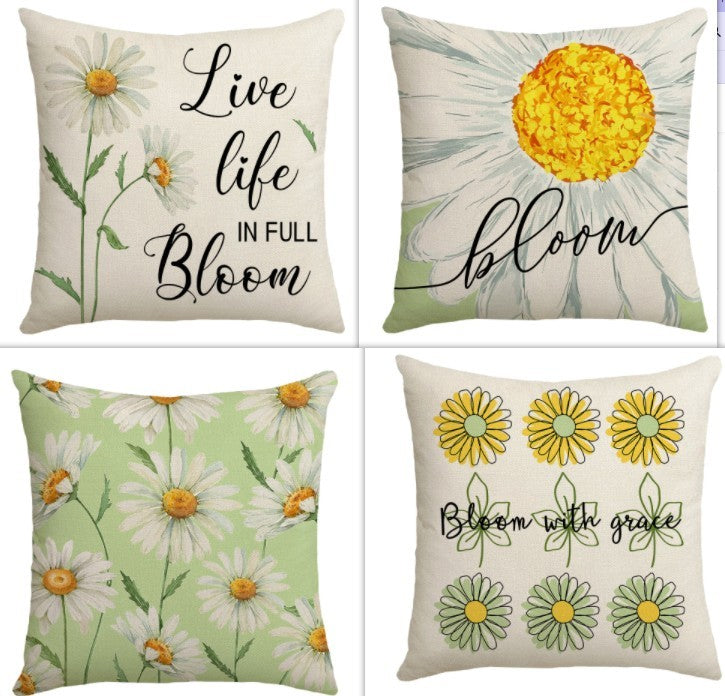 Floral Linen Throw Pillow Covers - Summer Botanical Cushion Cases (45 x 45 cm)