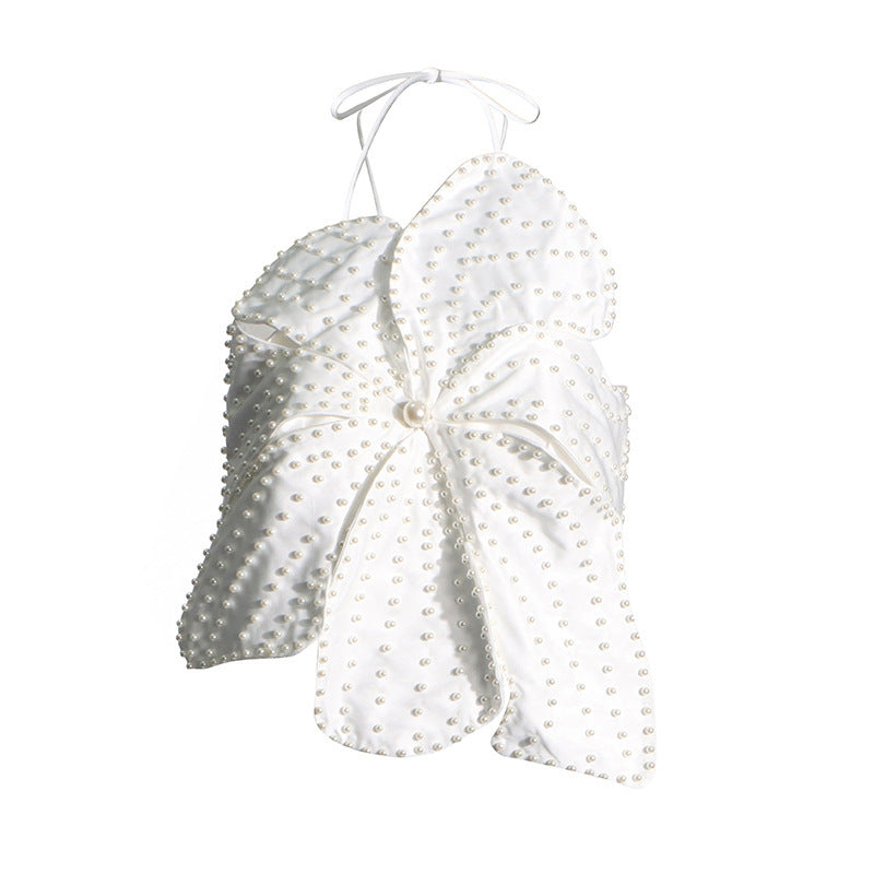 Beaded Flower Tube Top - Pearl Embellished Strapless Statement Top