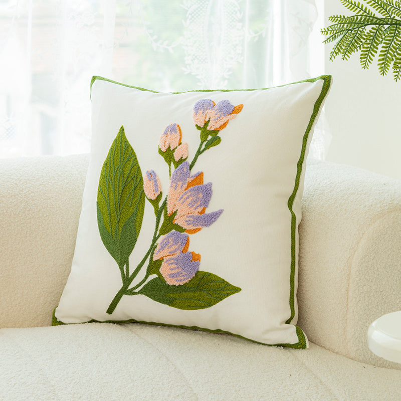 Embroidered Floral Pillow Covers - Decorative Cushion for Sofa & Living Room