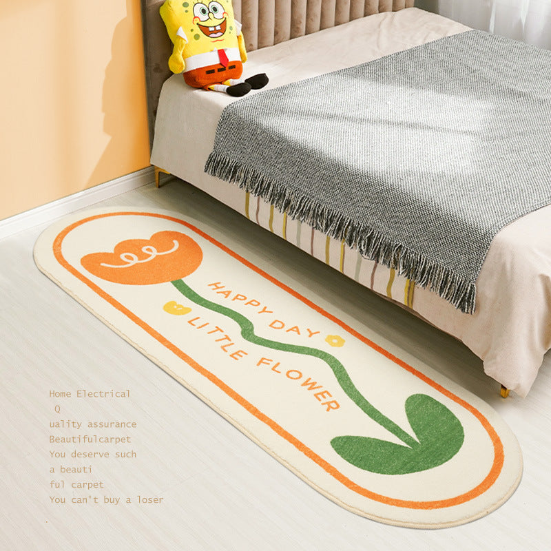 Nordic Happy Flower Bedside Rug - Soft Imitation Cashmere Carpet Mat