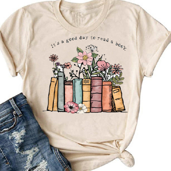 Book Lover Graphic Tee - Floral & Reading Print T-Shirt (Multiple Styles)