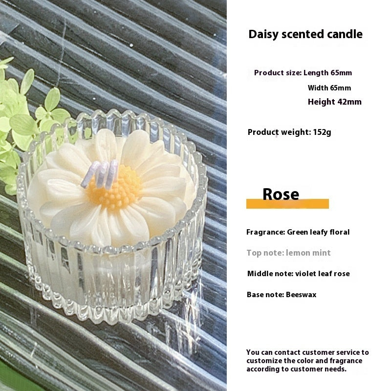 Daisy Flower Glass Soy Wax Candle - Aromatherapy Decorative Gift