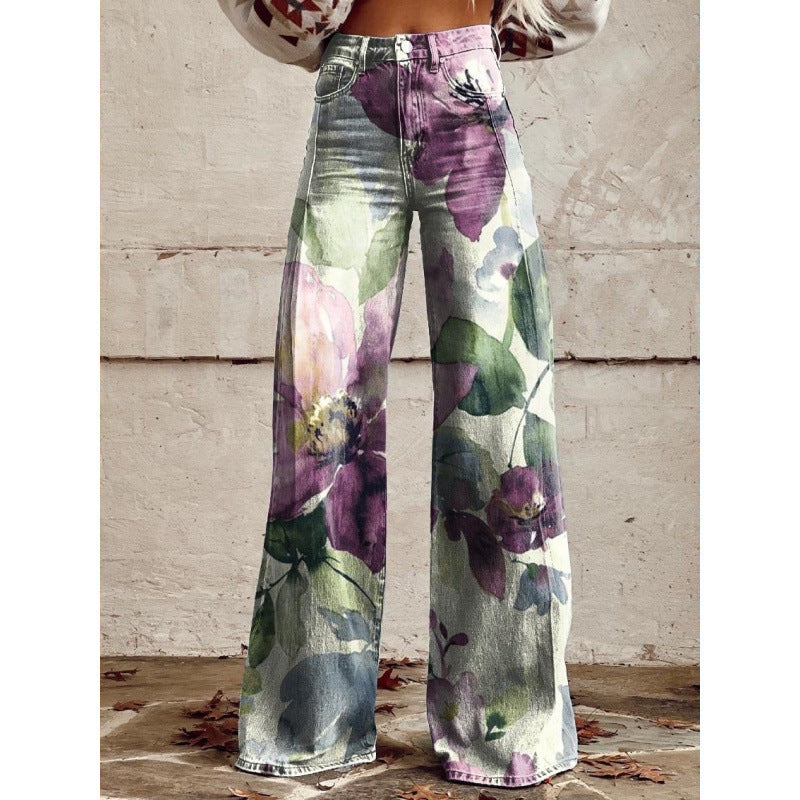 Retro Boho Wide Leg Pants - Festival Floral Streetwear