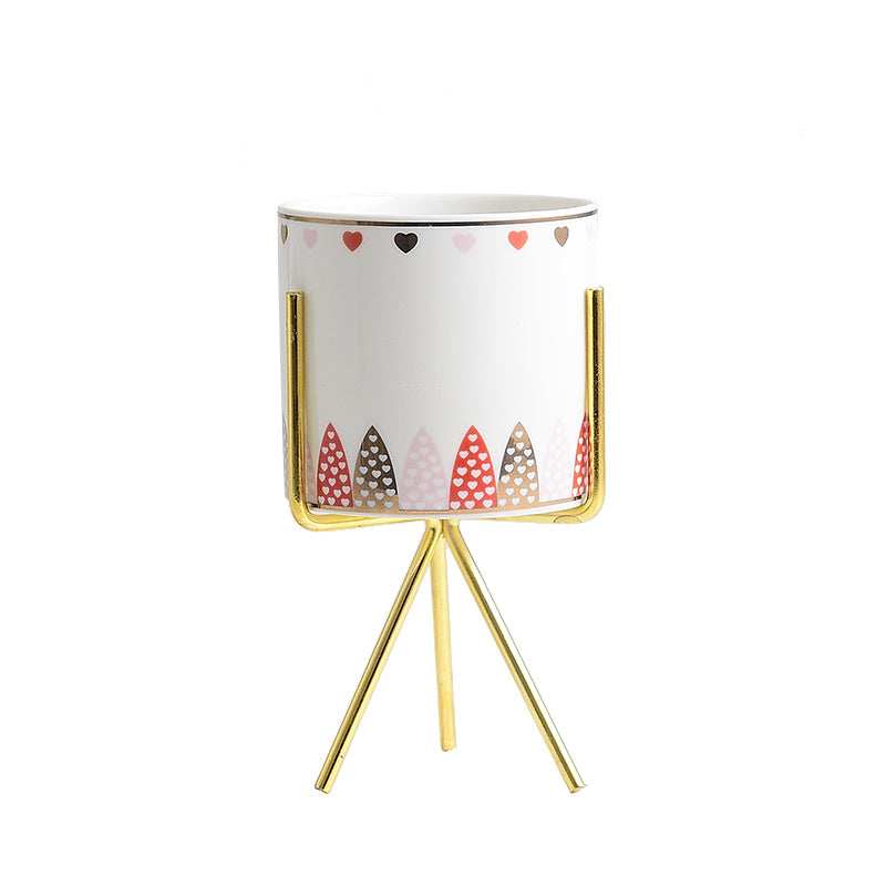 Modern Ceramic Flower Pot with Gold Stand - Nordic Style Planter