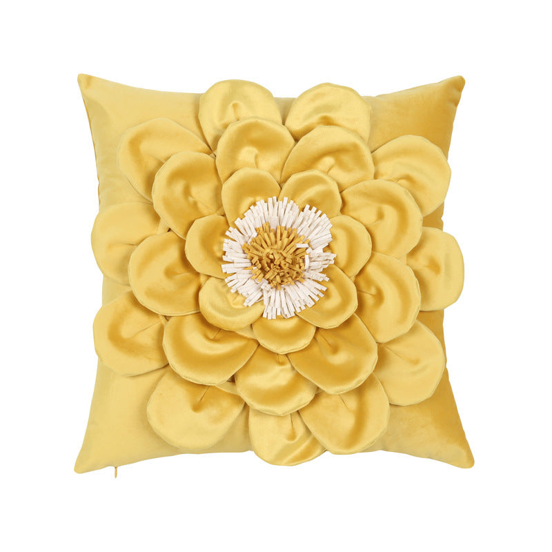 3D Flower Embroidered Flannel Pillowcase - Decorative Cushion Cover (No Insert)