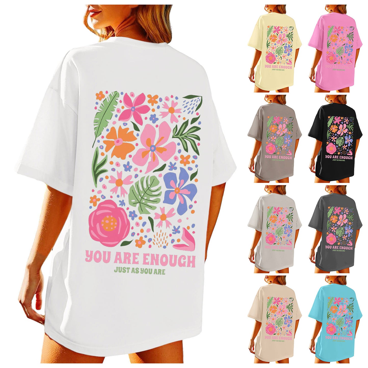 "You Are Enough" Oversized Floral Graphic Tee