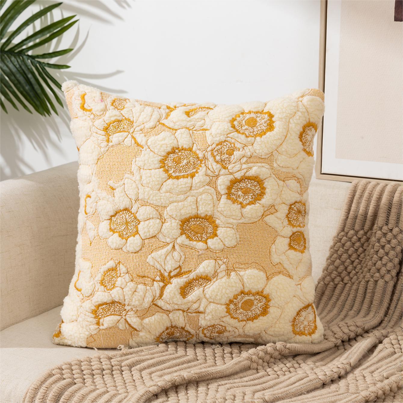 Embroidered Floral Pillow Covers - Nordic Boho Cushion Cases (45x45cm)