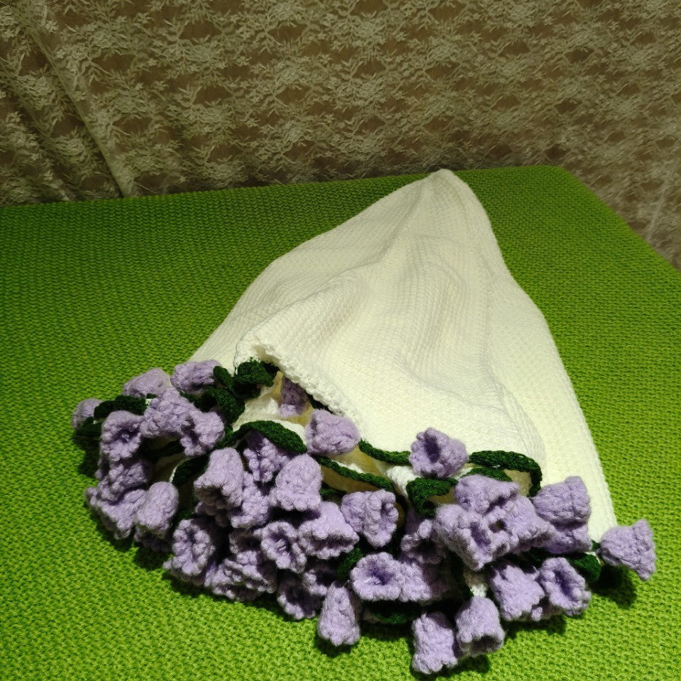 Crochet Flower Edge Blanket - Handmade Knitted Throw with 3D Floral Trim