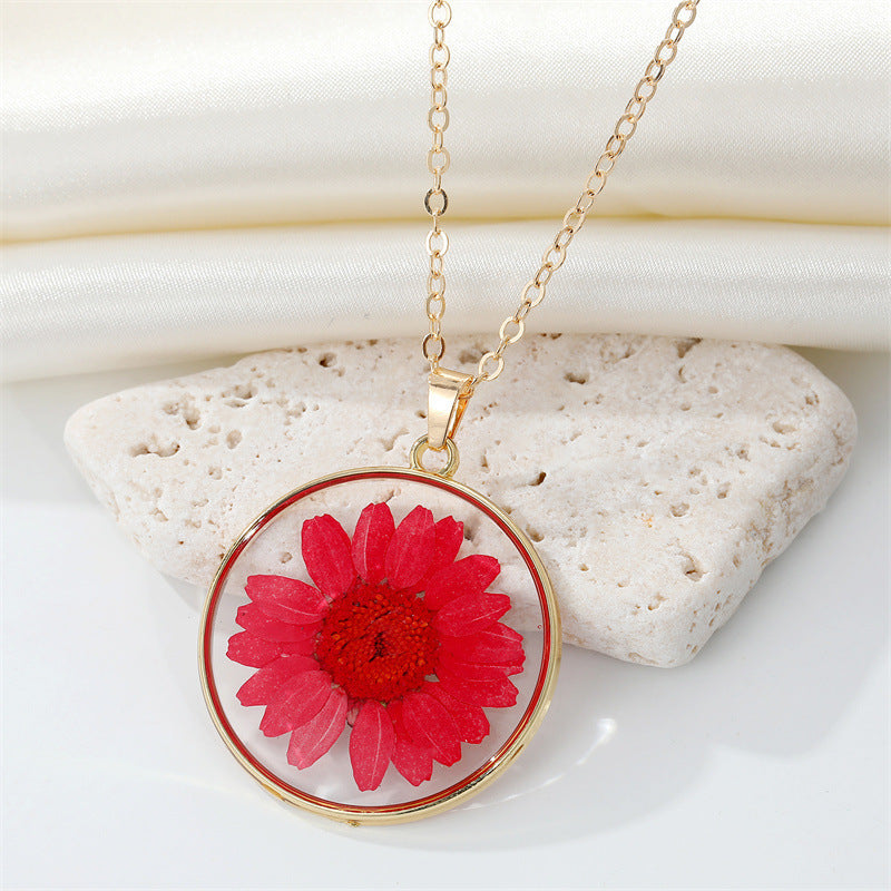 Preserved Flower Pendant Necklace - Real Dried Blossom Resin Jewelry