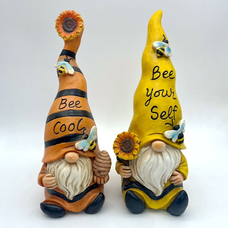 Bee Cool & Bee Yourself Sunflower Gnome Statues - Resin Garden Decorations
