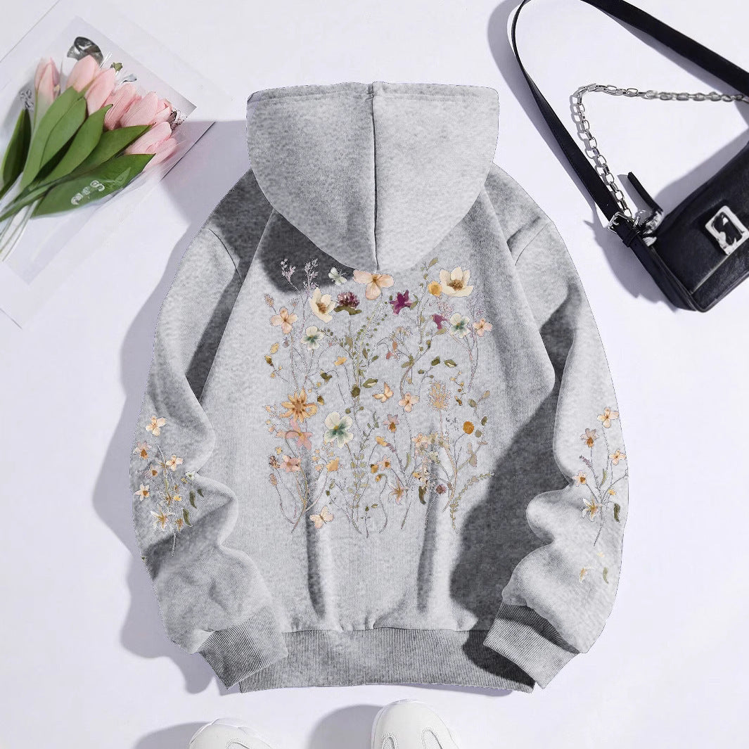 Women's Floral Print Hoodie Sweatshirt - Casual Pullover with Pocket