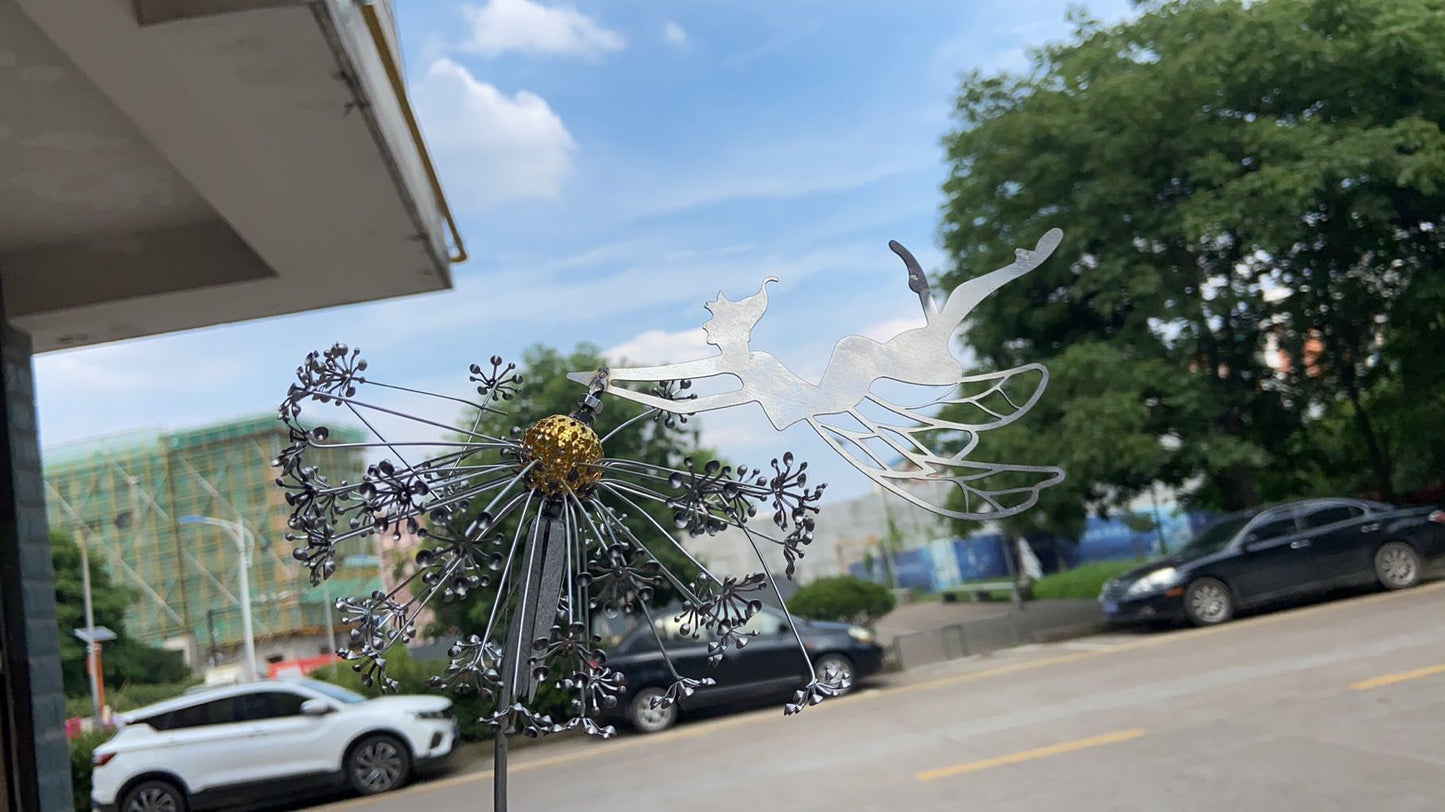 Metal Fairy Garden Sculpture - Dancing Elves with Dandelions