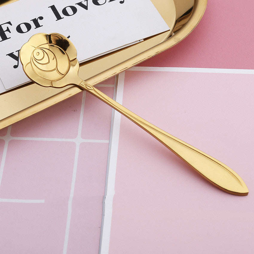 8-Piece Gold-Plated Flower Coffee Spoon Set - Stainless Steel Teaspoons