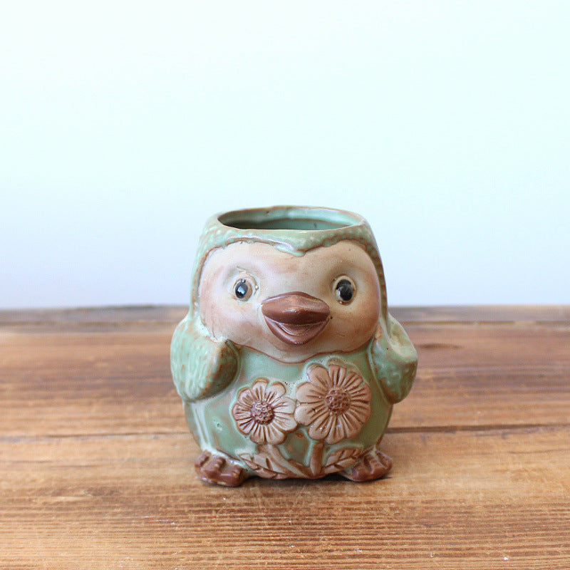 Ceramic Owl Succulent Planters - Mini Flower Pots or Indoor Plants (Set of 4)