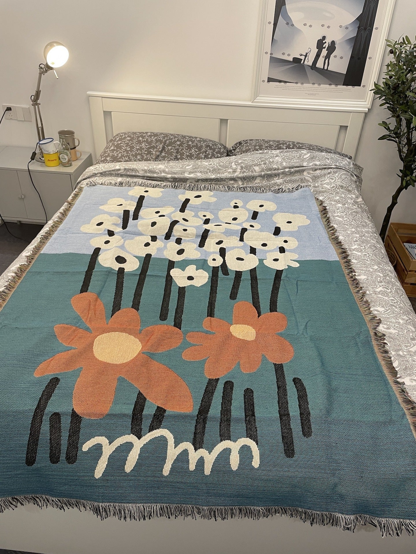 Nordic Floral Tapestry Blanket - Retro Daisy Sofa Throw & Wall Art