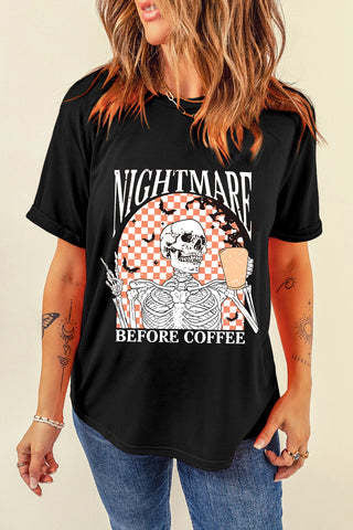 Nightmare Before Coffee Skeleton Graphic Tee - Funny Halloween Coffee T-Shirt