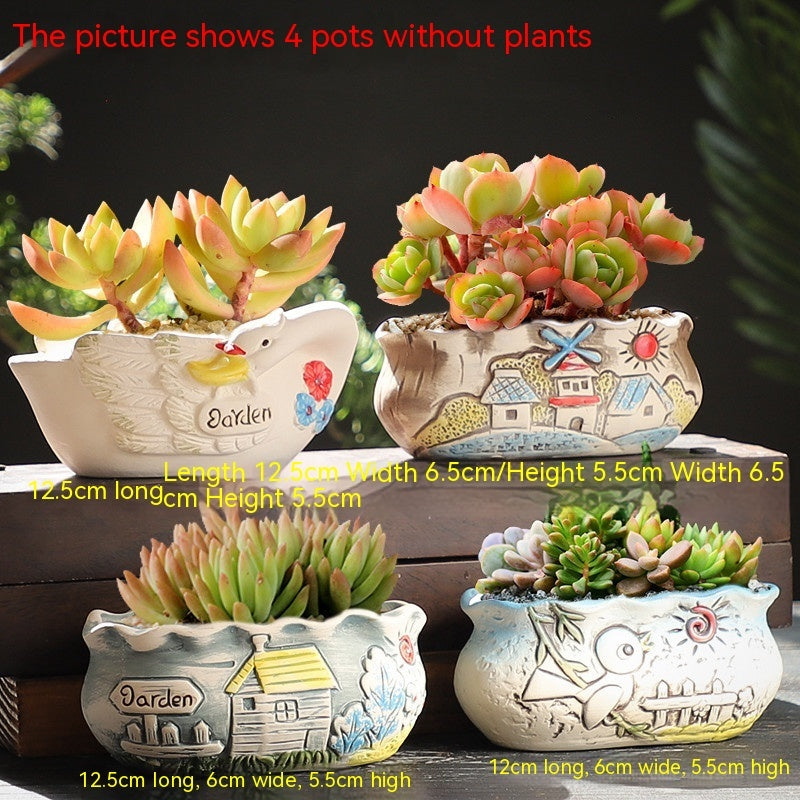 Rustic Ceramic Succulent Planter Pots - Large Flower Pots for Indoor & Outdoor Decor