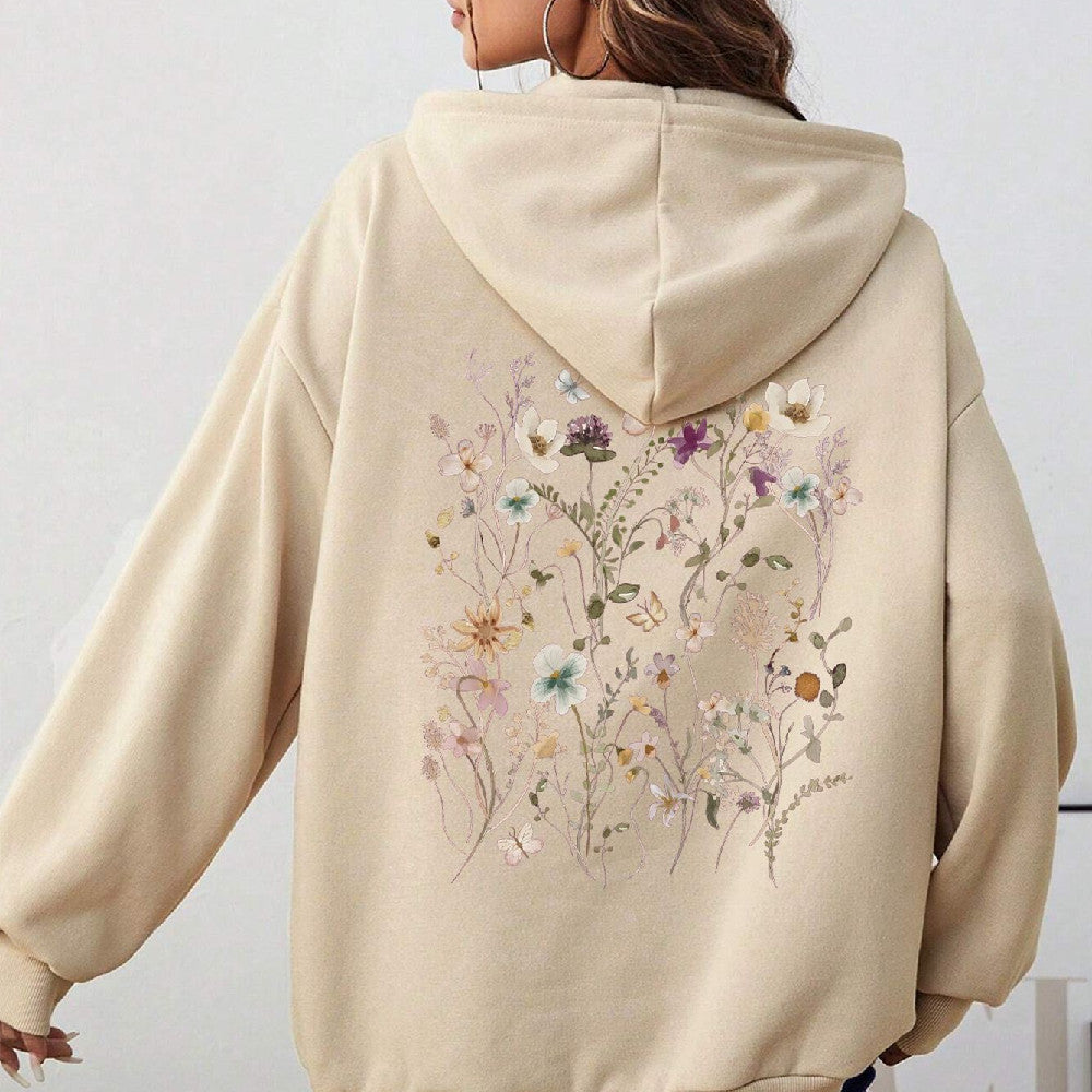 Women's Floral Graphic Hoodie - Oversized Pullover Sweatshirt