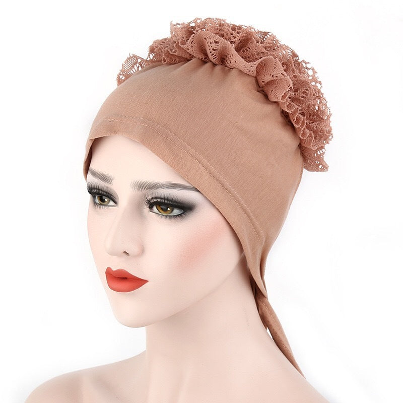 Women's Cotton Turban Hat with Back Flower Detail