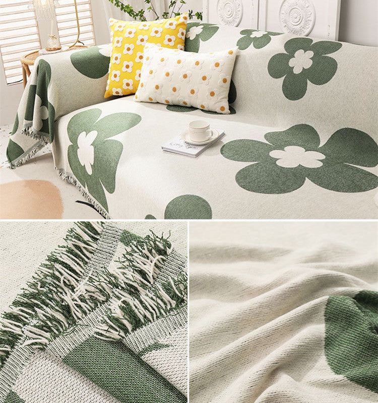 Floral Chenille Sofa Throw Blanket - Double-Sided Decorative Couch Cover