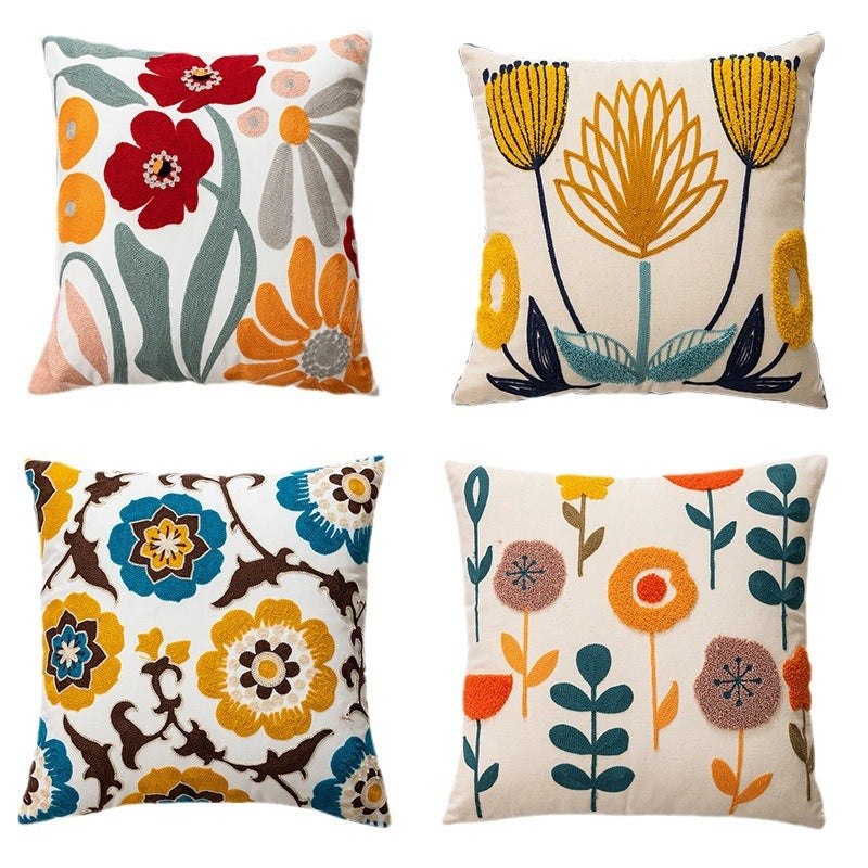 Embroidered Floral Pillow Covers - Nordic Boho Cushion Cases (45x45cm)