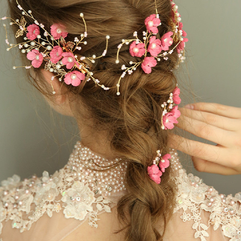 Floral Bridal Hairpins & Clips - Elegant Pink Flower Hair Accessories
