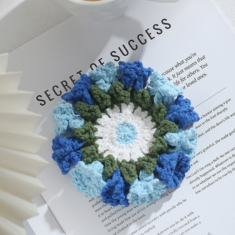 Handmade Knitted Flower Coaster - Colorful Woven Drink Mat