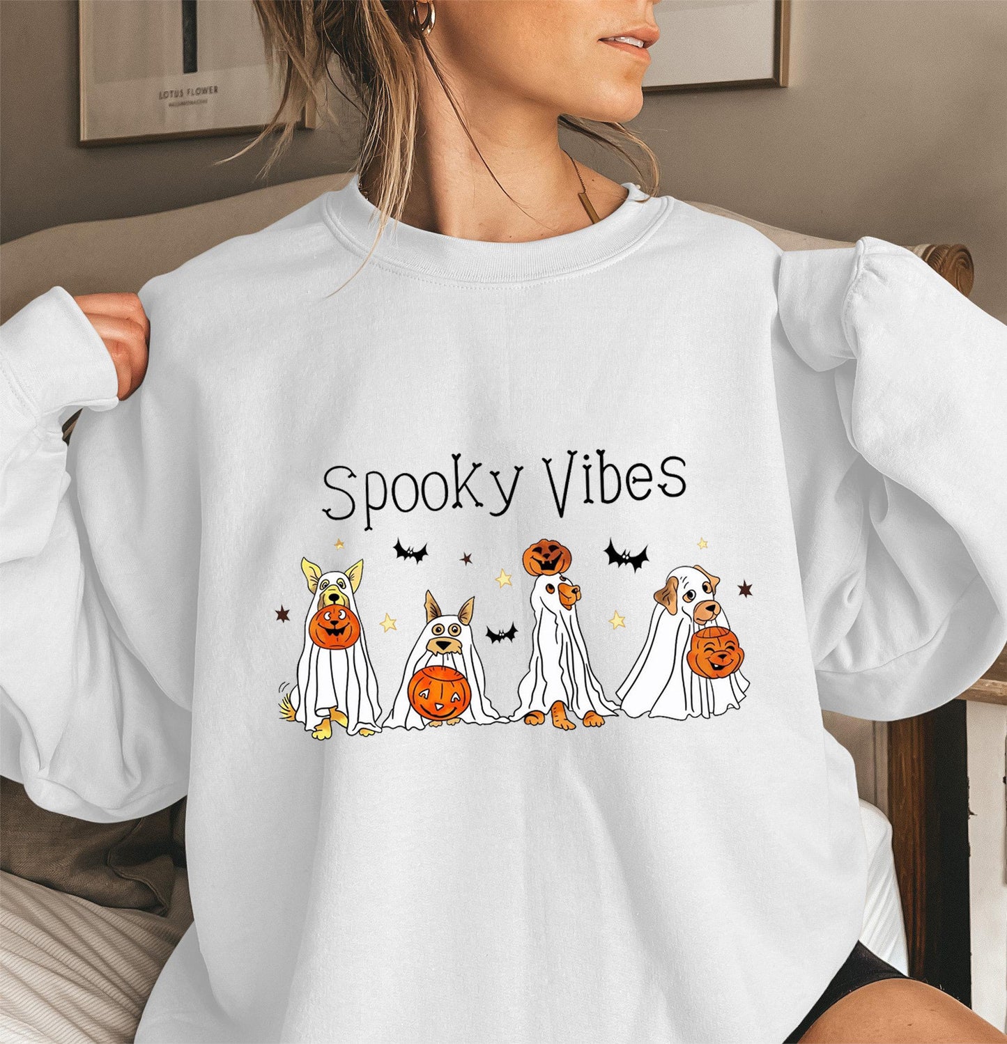 Spooky Vibes Halloween Dog Sweatshirt - Cozy Long Sleeve Fall Pullover