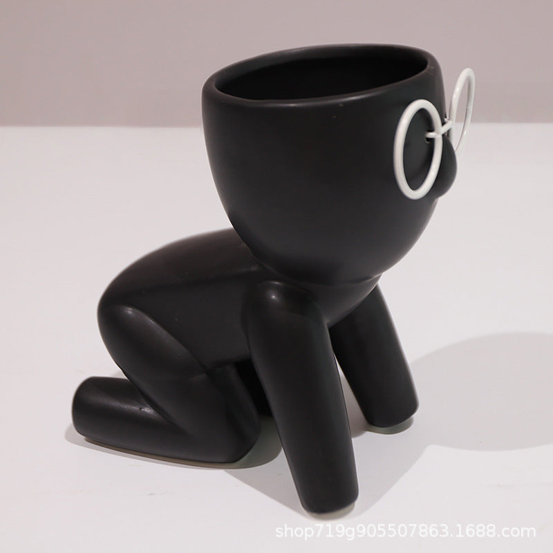 Quirky Ceramic Figure Flower Pots with Glasses - Cartoon Planters