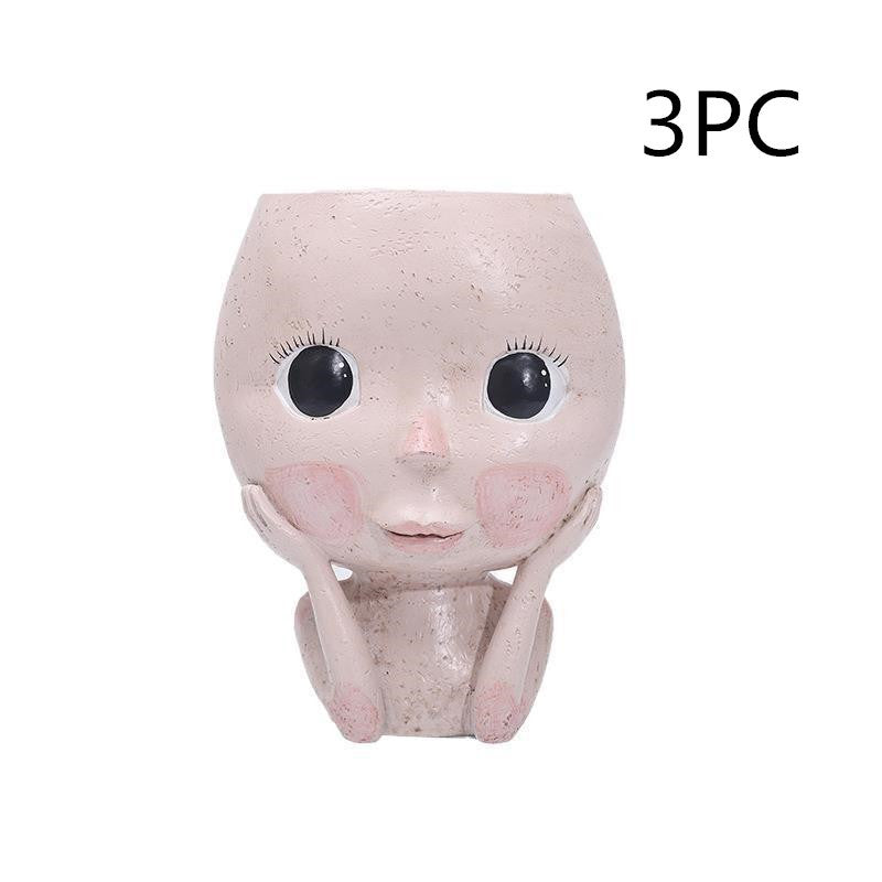Girl Face Planter - Resin Succulent & Flower Pot for Desk or Home Decor