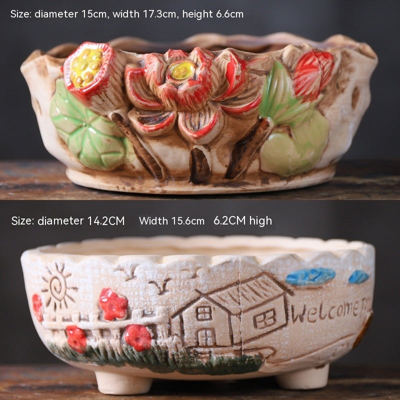 Rustic Ceramic Succulent Planter Pots - Large Flower Pots for Indoor & Outdoor Decor