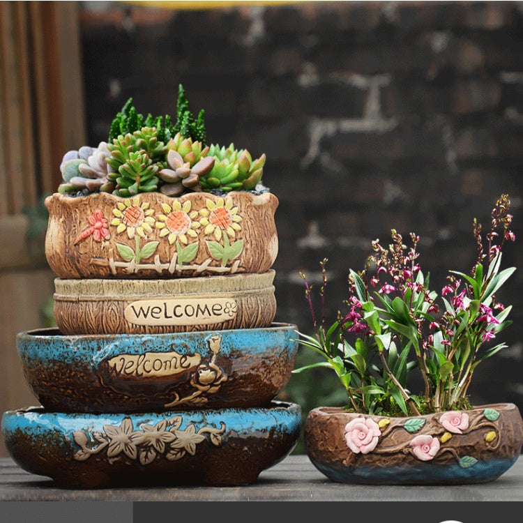 Rustic Ceramic Succulent Planter Pots - Large Flower Pots for Indoor & Outdoor Decor
