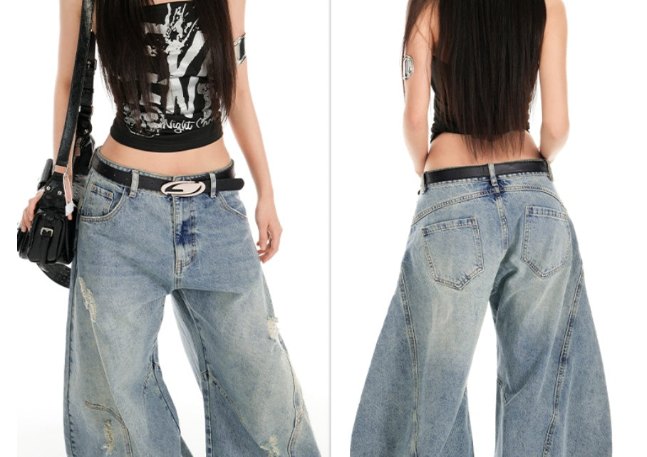 Grunge Wide Leg Baggy Jeans - Retro Streetwear Denim