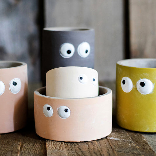 Big Eyes Cement Flower Pots - Cute Cartoon Face Planters for Succulents & Decor