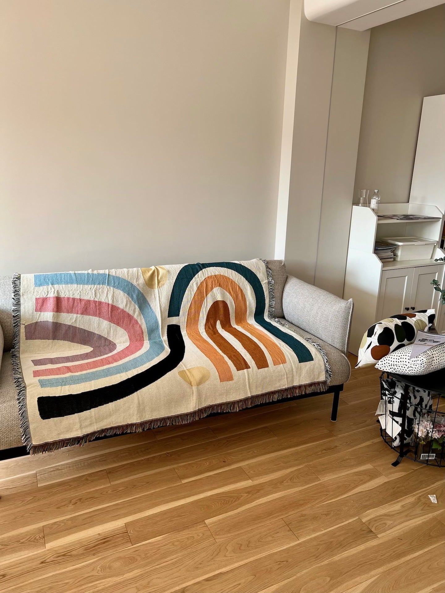 Modern Minimalist Rainbow Throw Blanket - Geometric Boho Cotton Sofa Cover