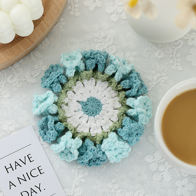 Handmade Knitted Flower Coaster - Colorful Woven Drink Mat