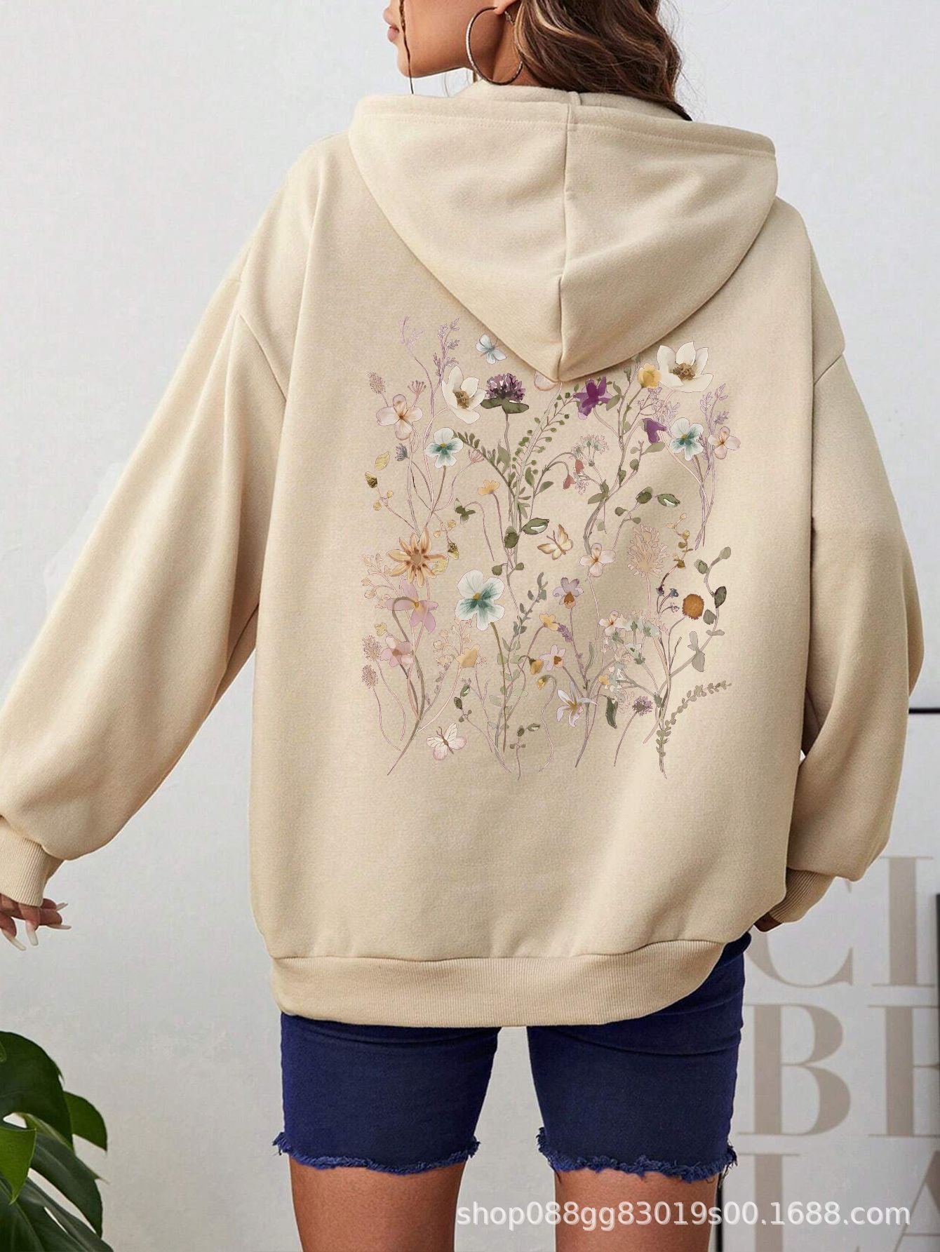 Women's Floral Graphic Hoodie - Oversized Pullover Sweatshirt