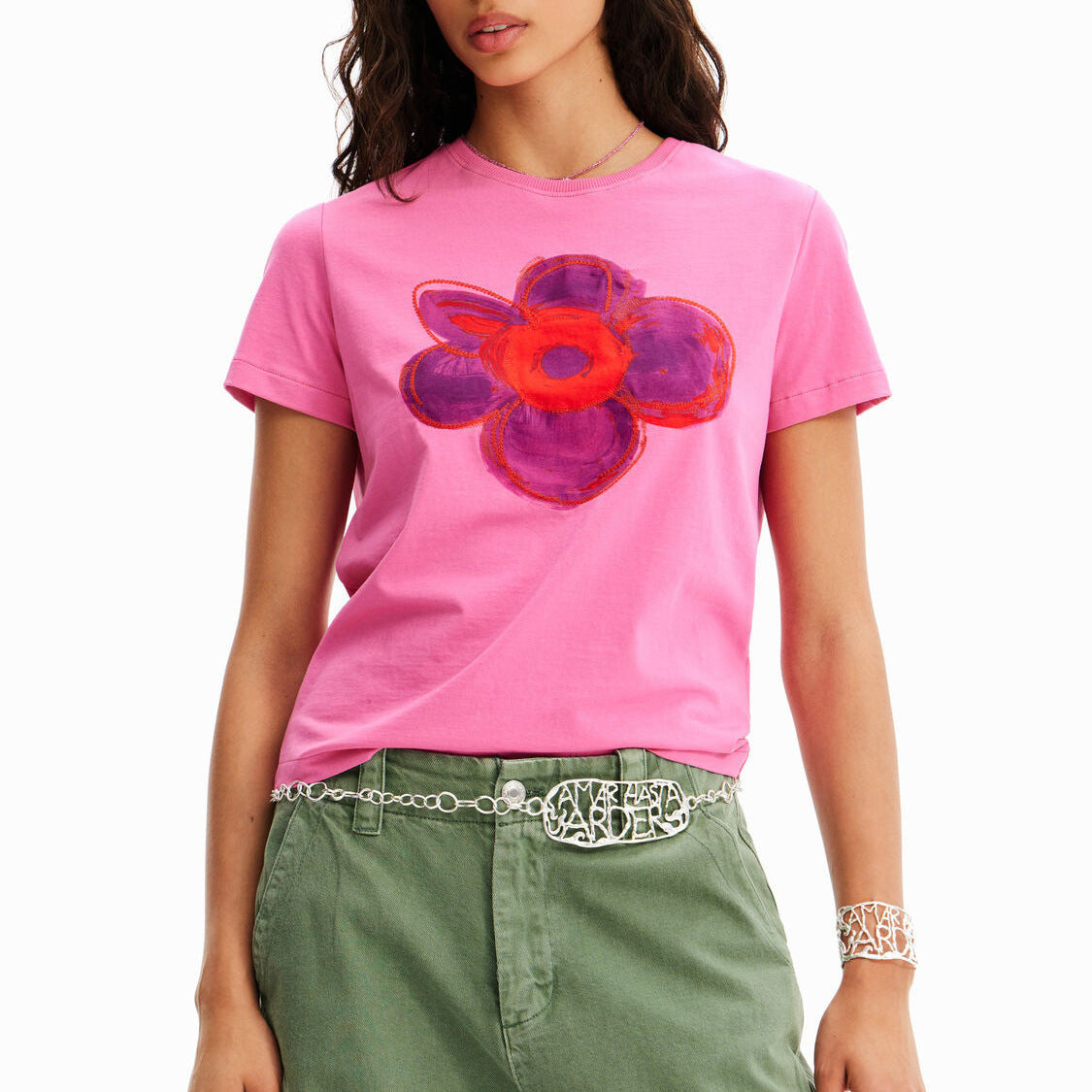 Retro Flower Graphic T-Shirt - Candy Color Floral Print Tee