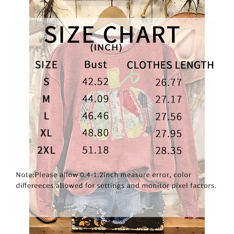 Vintage Pumpkin Patchwork Long Sleeve - Women's Fall & Halloween Graphic Tee