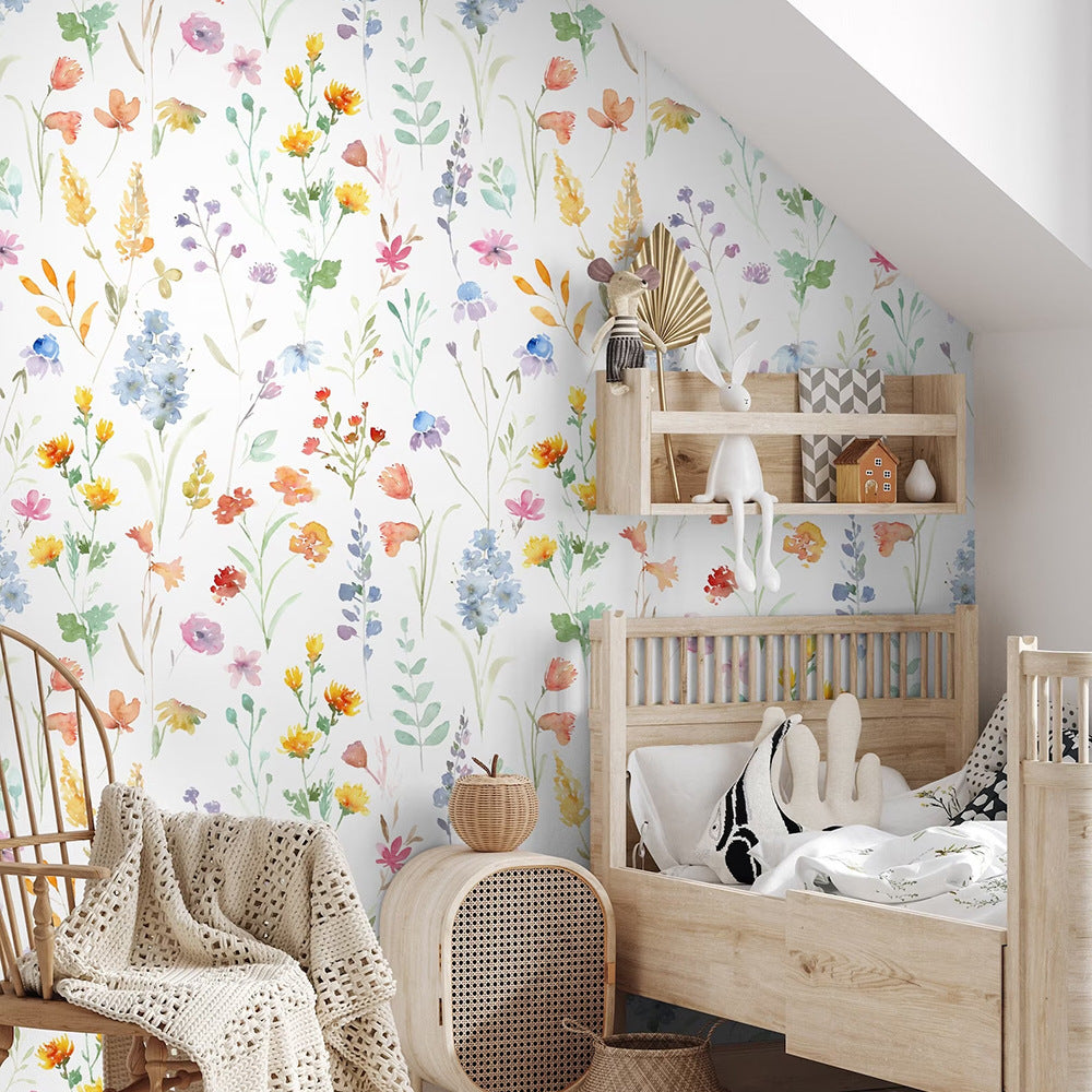 Children's Watercolor Wildflower Peel & Stick Wallpaper - Removable Floral Wall Mural