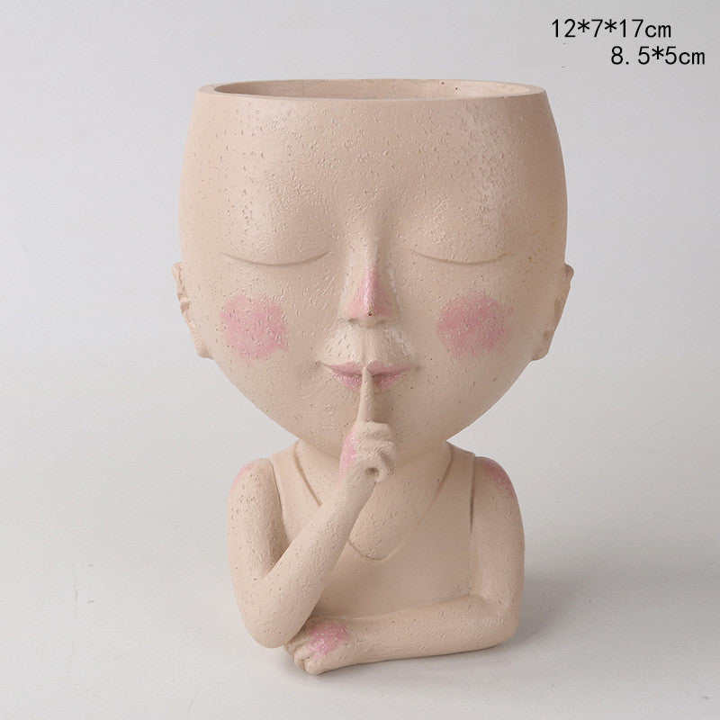 Girl Face Planter - Resin Succulent & Flower Pot for Desk or Home Decor