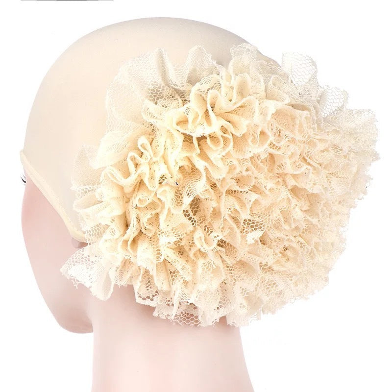 Women's Cotton Turban Hat with Back Flower Detail