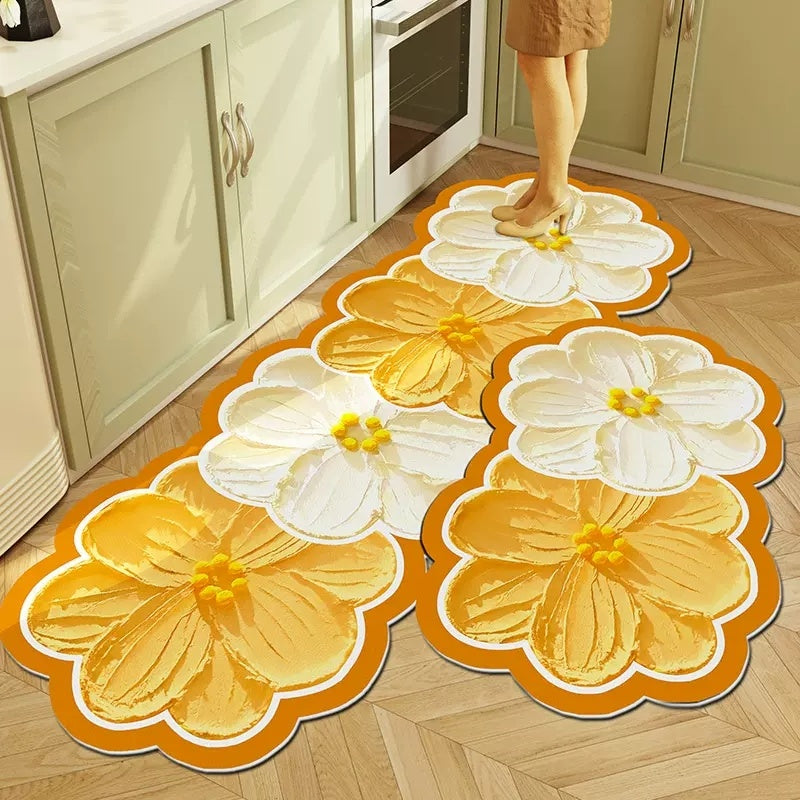 Non-Slip Flower Kitchen Floor Mat - Colorful PVC Washable Rug