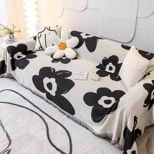 Floral Chenille Sofa Throw Blanket - Double-Sided Decorative Couch Cover