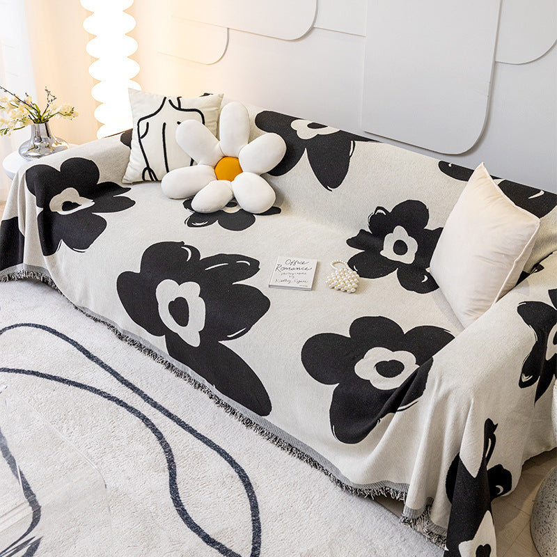 Floral Chenille Sofa Throw Blanket - Double-Sided Decorative Couch Cover