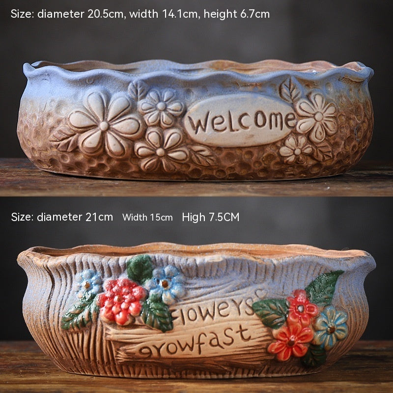 Rustic Ceramic Succulent Planter Pots - Large Flower Pots for Indoor & Outdoor Decor