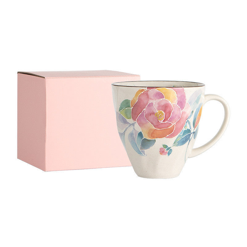 Hand-Painted Style Flower Coffee Mug - Ceramic Gift Cup