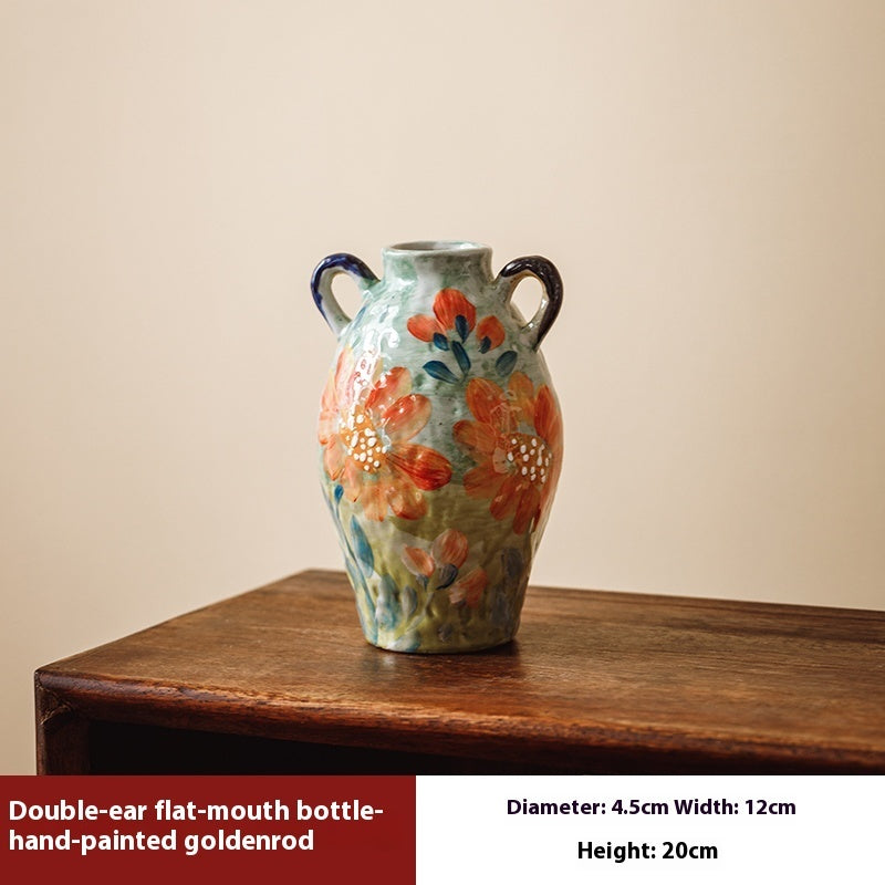 Hand-Painted Ceramic Flower Vase - Square & Bottle Style Decorative Vessels
