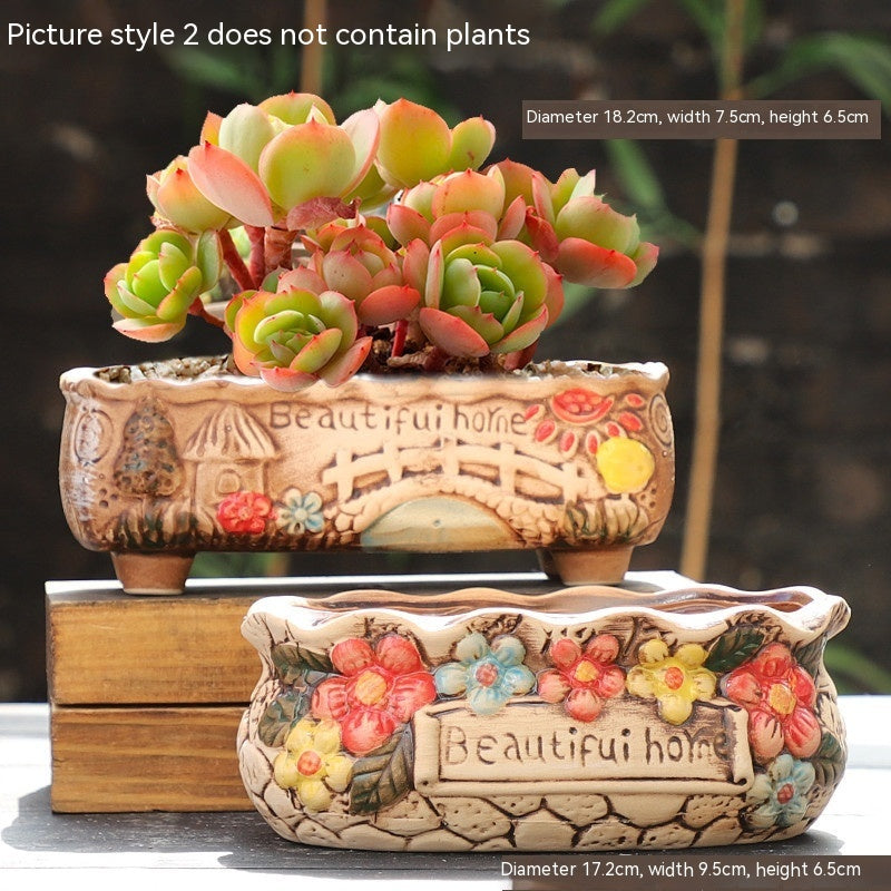 Rustic Ceramic Succulent Planter Pots - Large Flower Pots for Indoor & Outdoor Decor