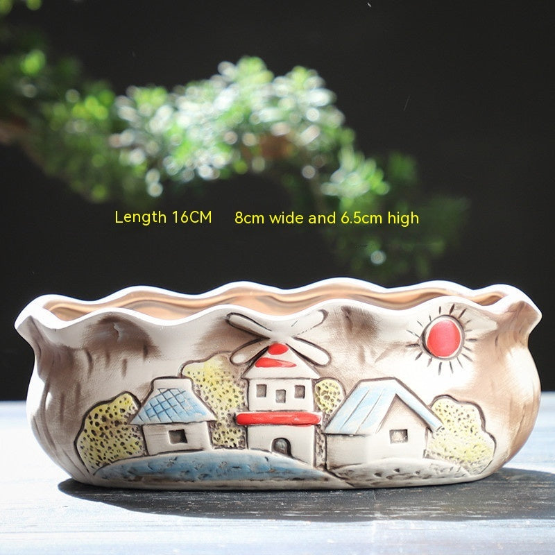 Rustic Ceramic Succulent Planter Pots - Large Flower Pots for Indoor & Outdoor Decor